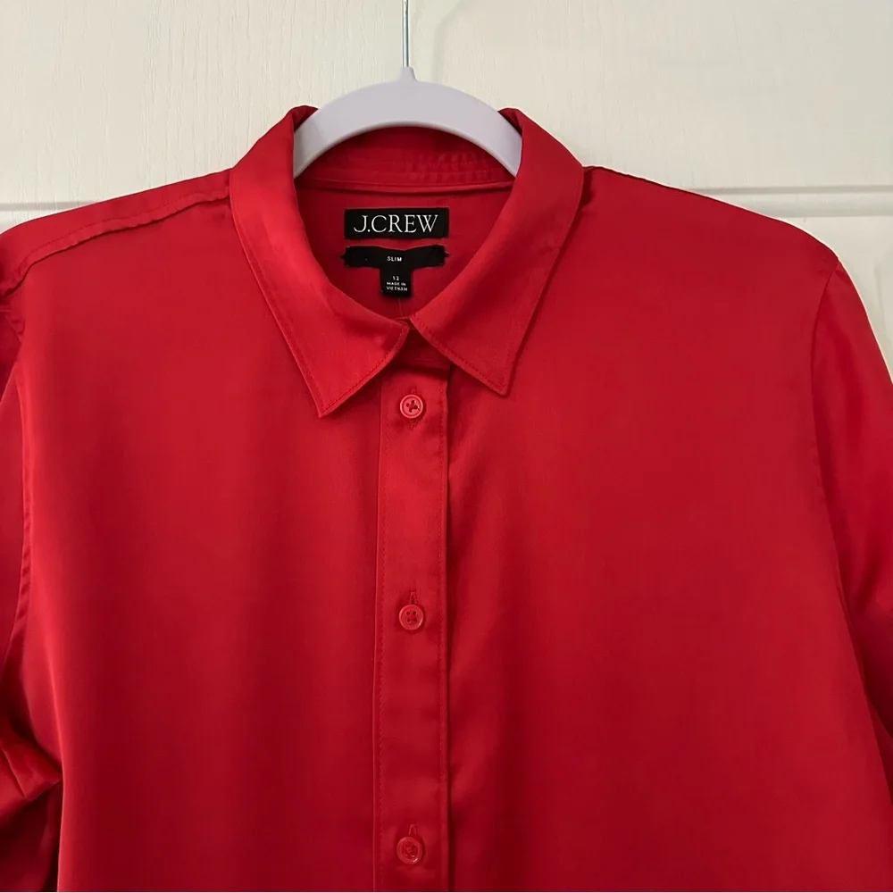 J Crew Slim Drapey Shirt in Luster Crepe Red 12